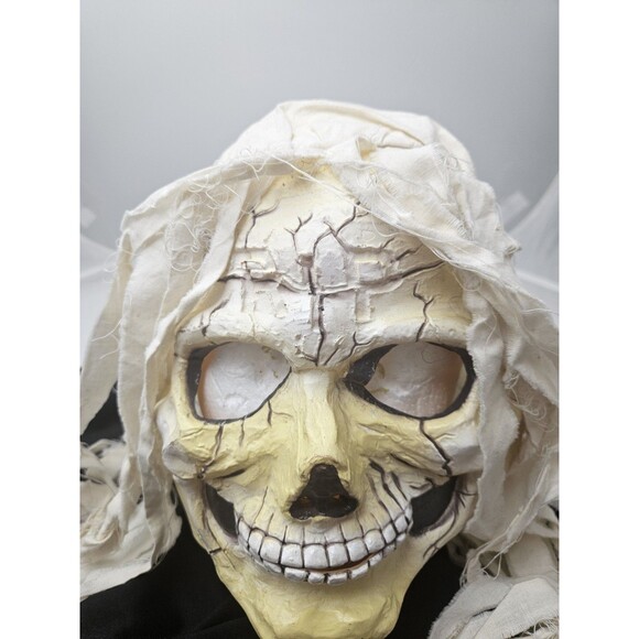 Vintage FUN WORLD DIV RIP Skull Skeleton Mask Long White Hair Halloween - Picture 3 of 10